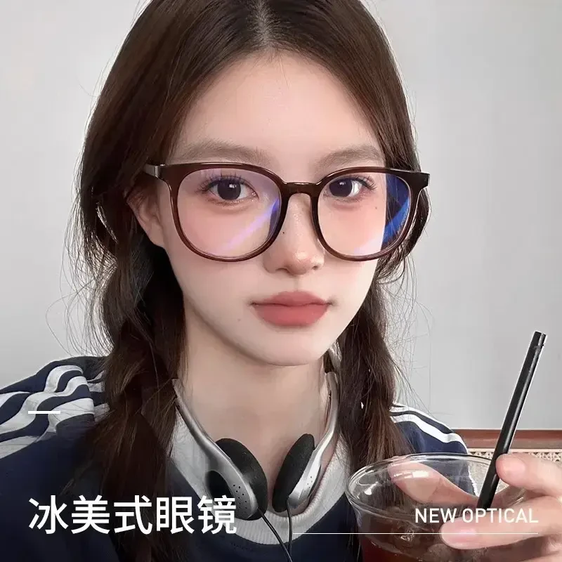 冰美式近视眼镜女可配度数大框方圆脸防蓝光素颜眼睛框架黑框