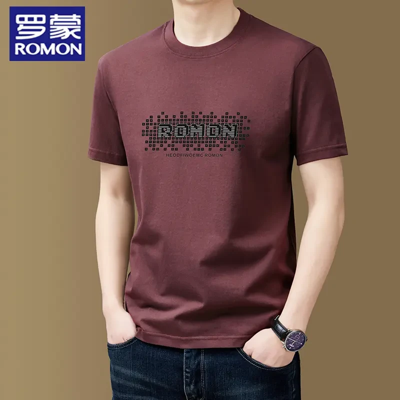 罗蒙品牌男士休闲时尚短袖T恤夏季纯棉透气高级感男装上衣潮流