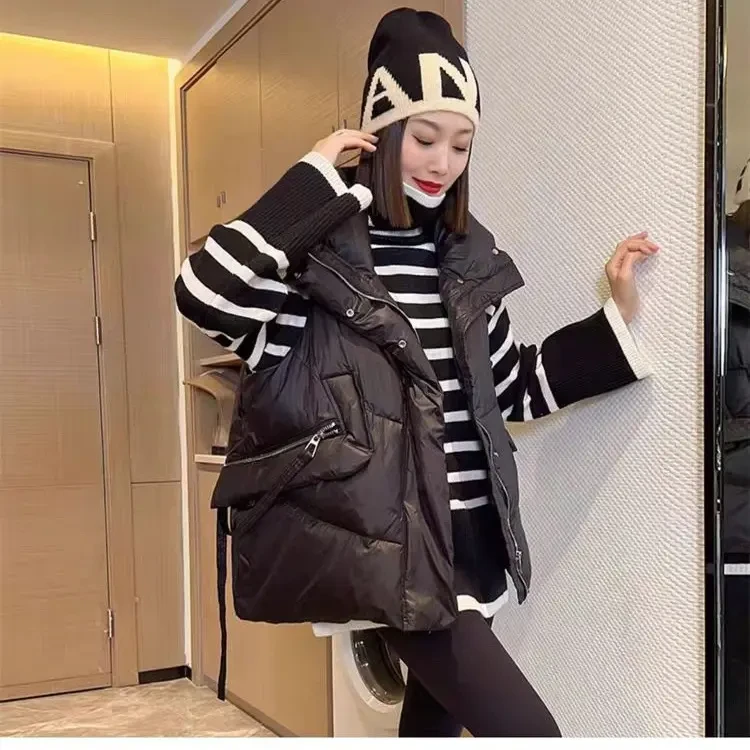 大版飘带女韩版宽松加厚保暖简约时尚背心外套秋冬