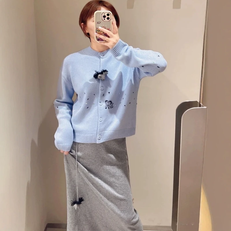 韦雪同款2024冬新品鄂家羊毛针织开衫羊绒毛衣外套上衣女