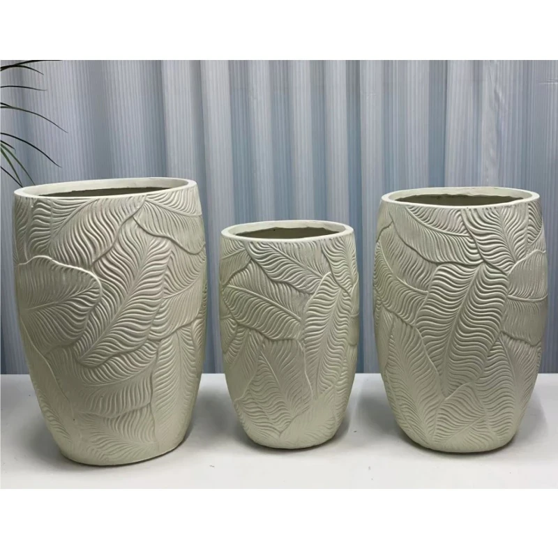 高款大叶花纹镁泥花盆龙血树黑珍珠高山榕欧式简约办公室大号盆器