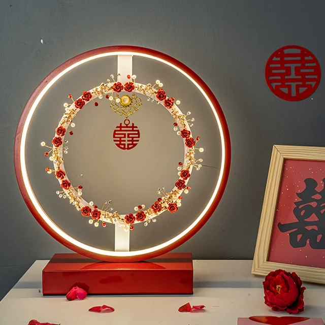 结婚台灯婚房床头灯卧室结婚灯创意喜庆新婚陪嫁灯一对红色长明灯