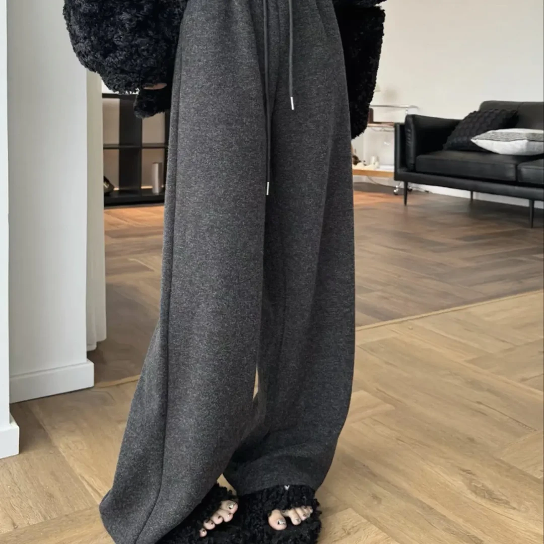 8212加绒韩系高腰显瘦垂感阔腿休闲卫裤秋冬款