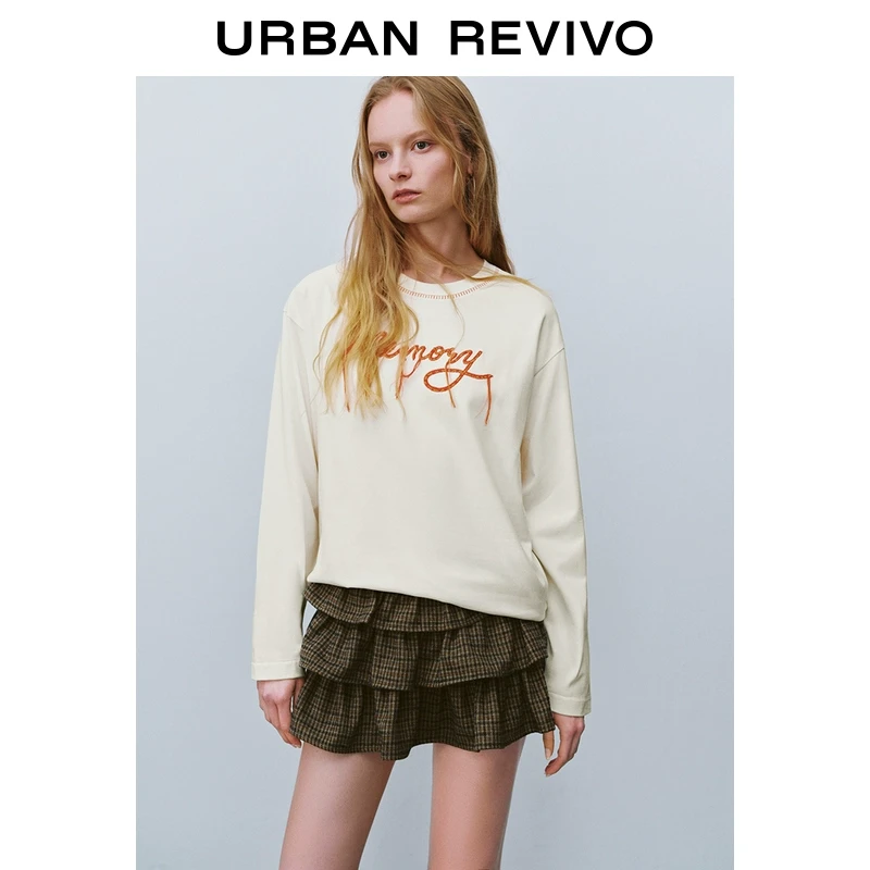 UR2025春季新款女装欧若风时尚休闲撞色字母图案长袖T恤UYL450008
