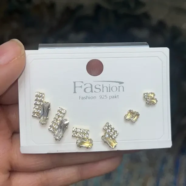 合金锆石耳饰 三对银针百搭耳钉