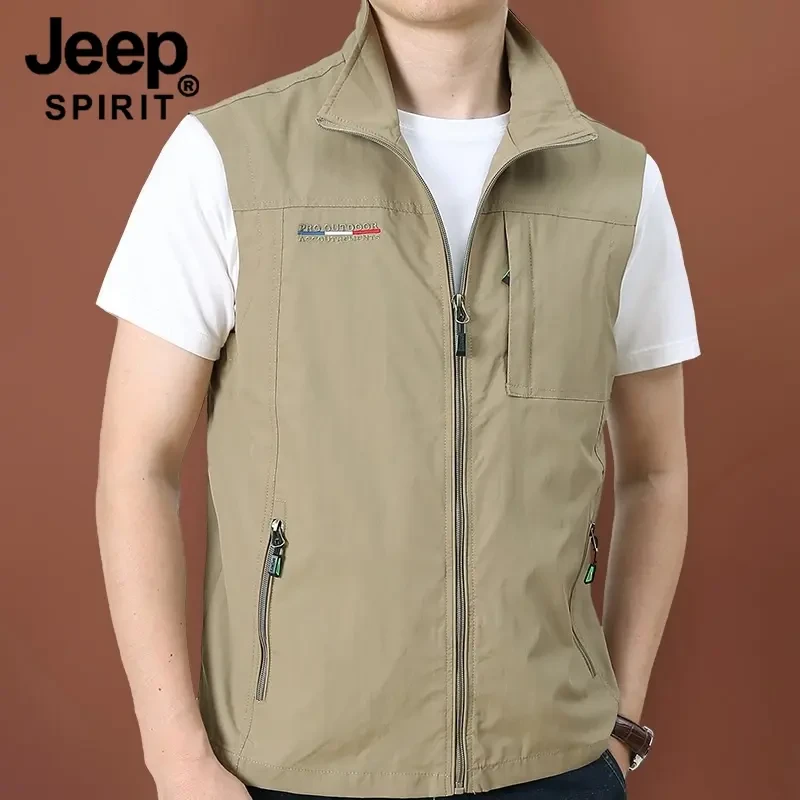 Jeep吉普马男户外春夏季宽松大码薄款透气运动马夹无袖坎肩外套男