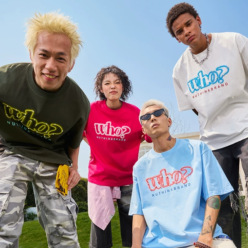 Nuthink潮牌珍珠刺绣T恤字母复古印花短袖半袖重磅男女2025夏新款