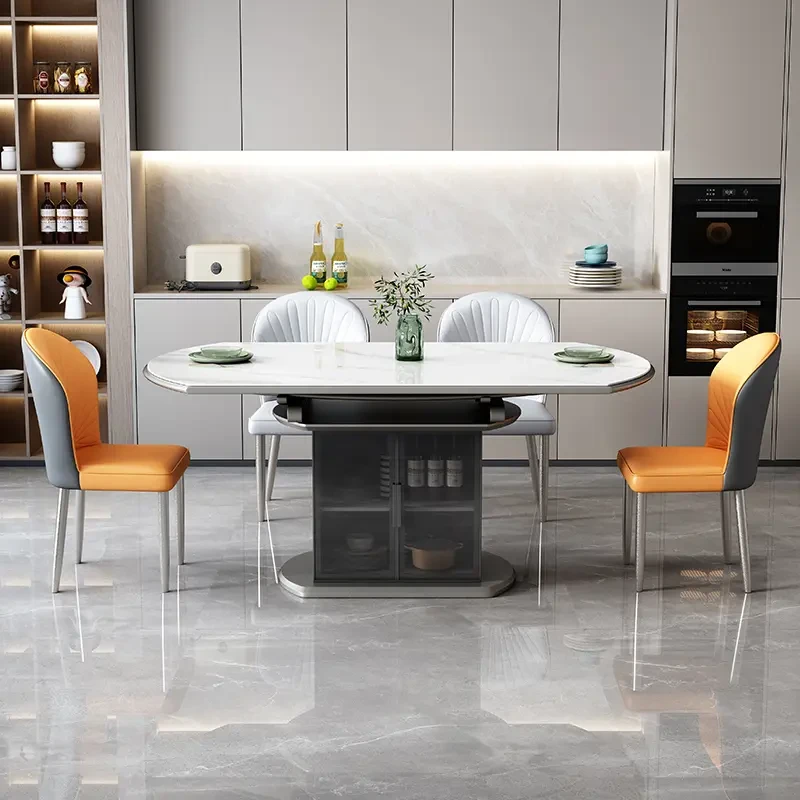 岩板餐桌椅组合现代简约实木饭桌家用小户型伸缩折叠圆桌方桌