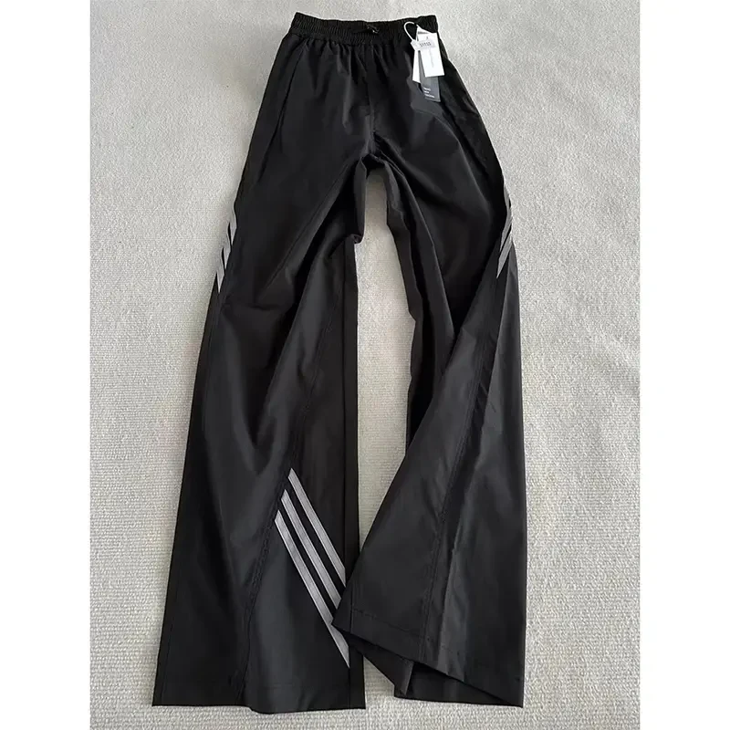 黑色cleanfit三条杠速干裤子男夏季薄款美式条纹运动裤微喇休闲裤