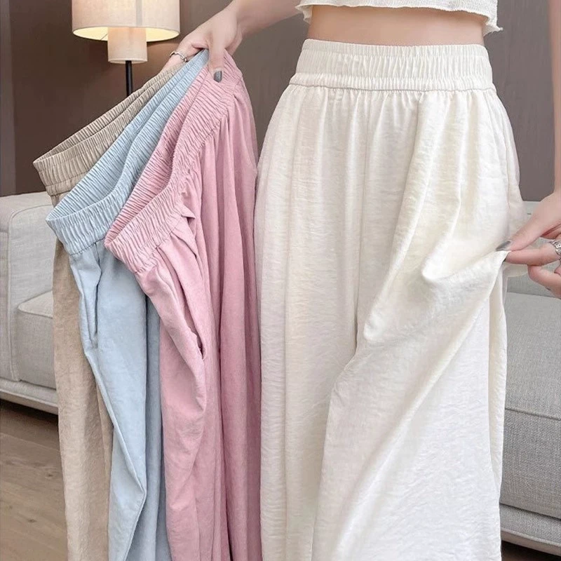 女大童裤子夏季薄款今年流行的奶芙垂感山本裤粉色高中生防蚊长裤