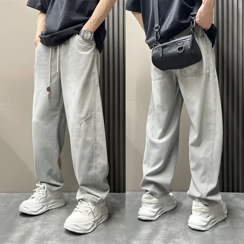夏季薄款浅色水洗牛仔裤男宽松百搭显瘦直筒弯刀牛仔男装男生长裤