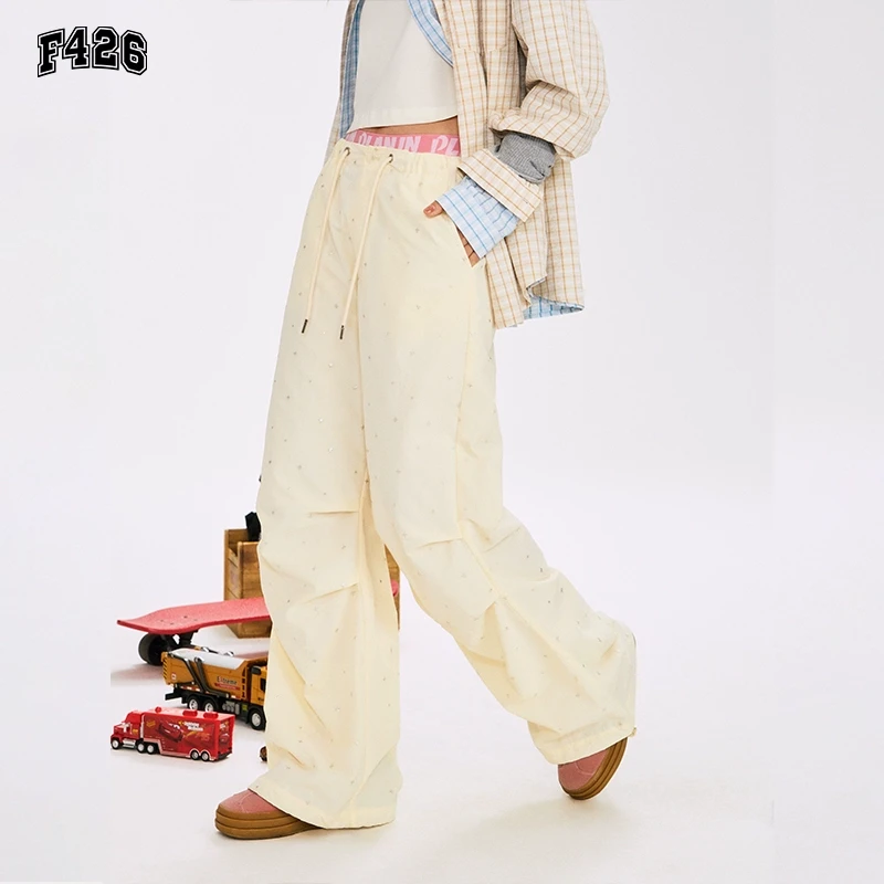 F426国潮牌秋季复古潮流星星烫画慵懒休闲裤美式宽松百搭长裤6542