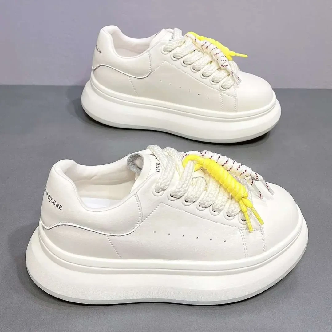 增高日常系带修面皮圆头休闲板鞋小白鞋韩版运动女鞋鞋子