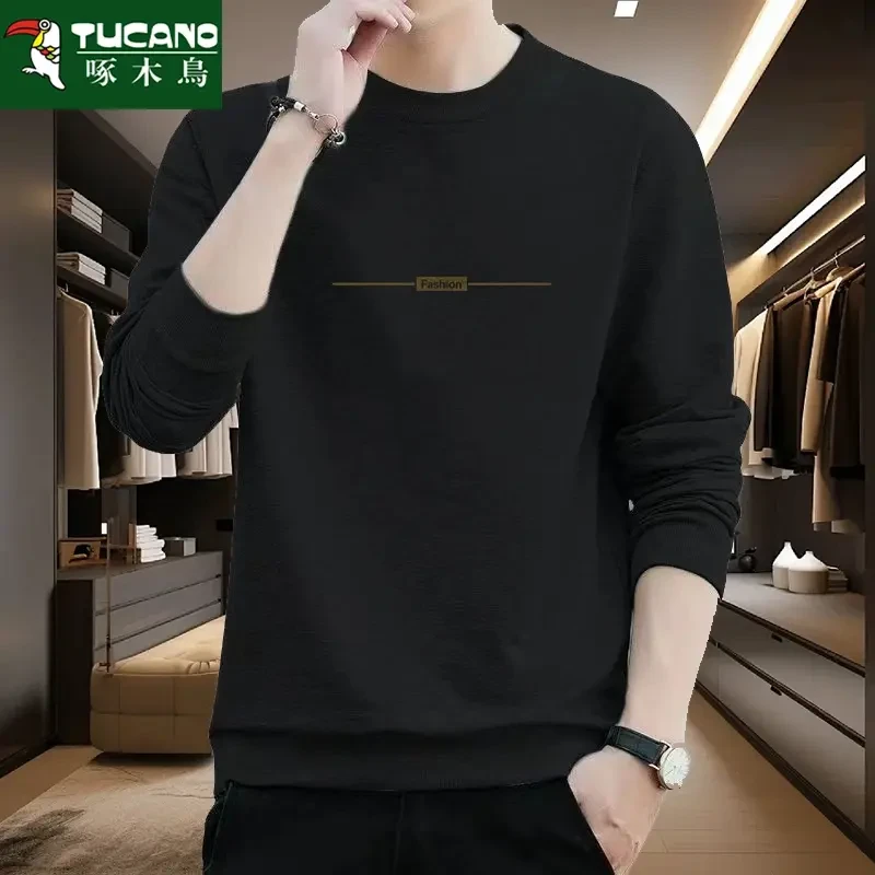 啄木鸟韩版新款男士华棉加厚圆领套头打底上衣宽松大码卫衣潮流