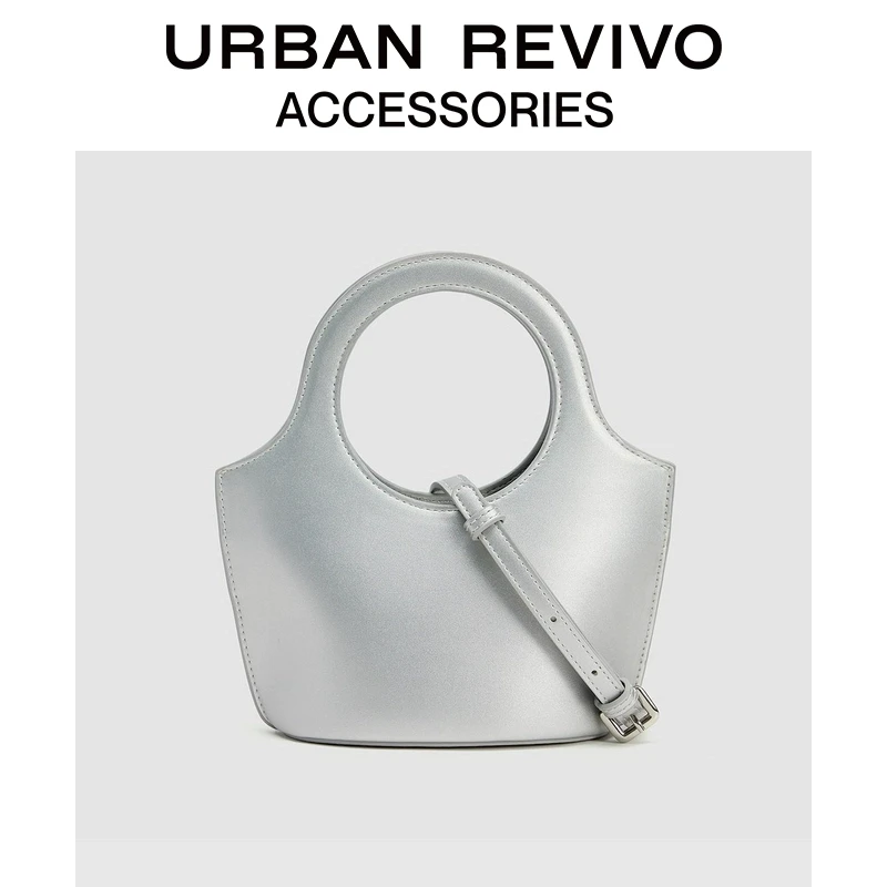 URBAN REVIVO2025春季新款女士银色圆形手提斜挎包UAYB50017