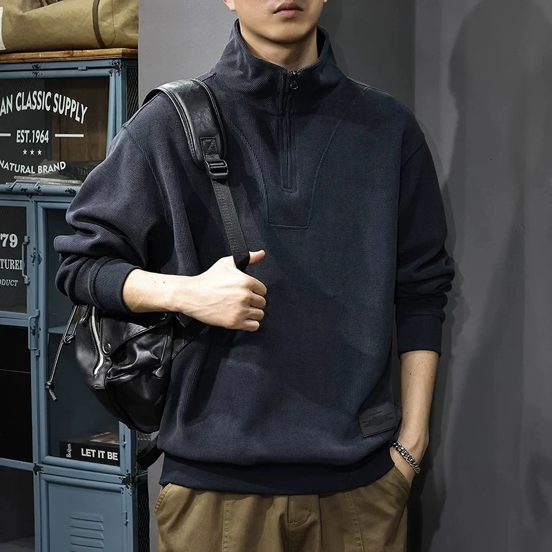 2025新款秋冬立领春季拉链不缩水长袖卫衣百搭打底衫男士纯色痞帅