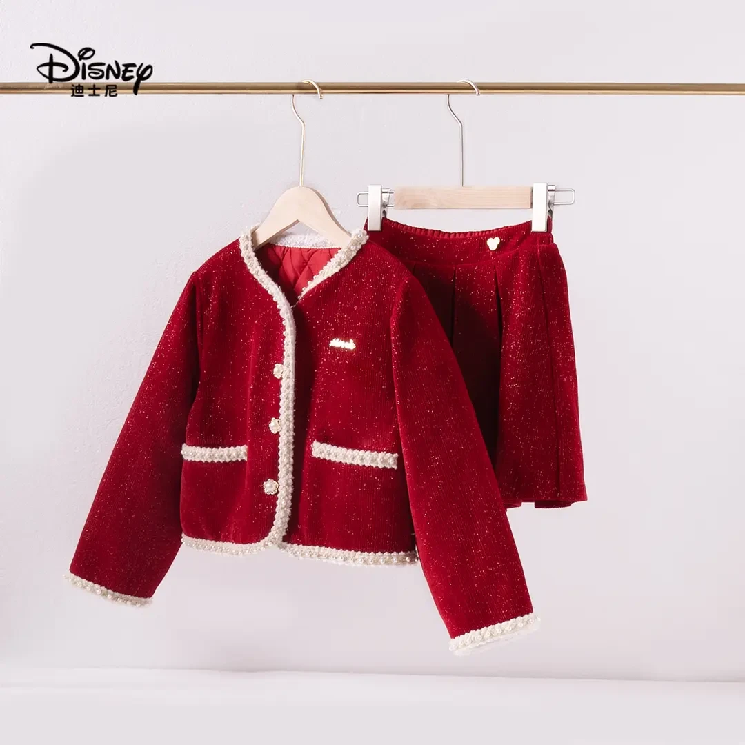 Disney/迪士尼儿童时尚潮流蓄热保暖公主风优雅镶边简洁长袖套装