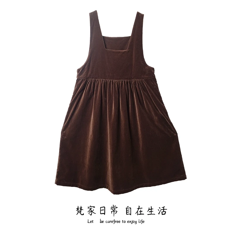 烟花落 2024年秋冬季女装新品平绒复古风简约背带裙叠穿混搭单品