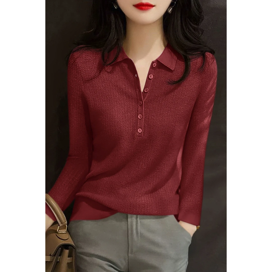 2025年秋季新款针织衫洋气时尚百搭polo领套头长袖打底内搭上衣女