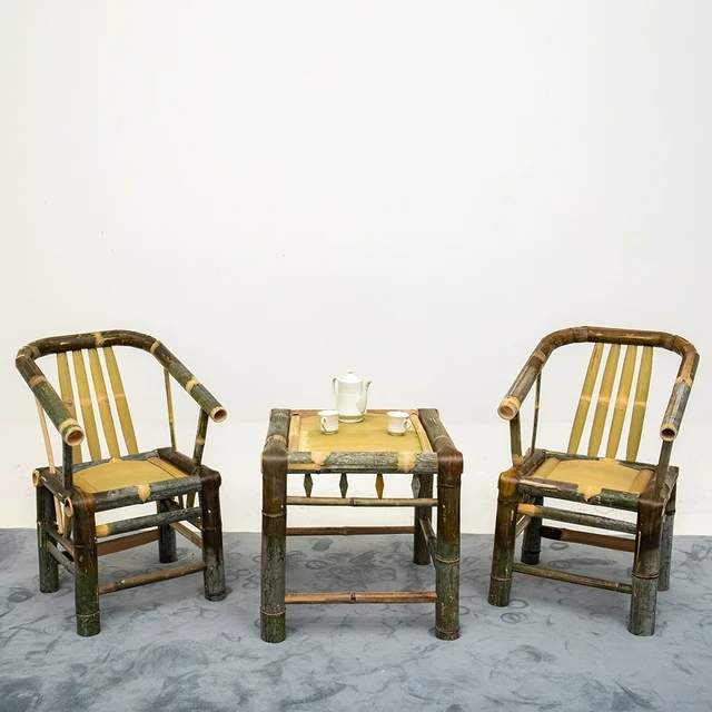 竹椅子太师椅老式复古带扶手圈椅椅太师茶室三件套茶椅手工竹餐椅