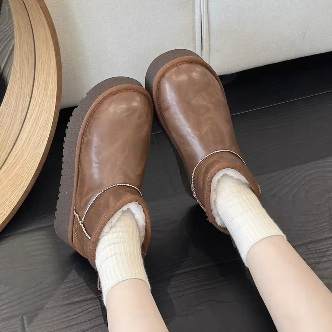 娜娜家冬季女款加绒保暖厚底短筒雪地靴5868