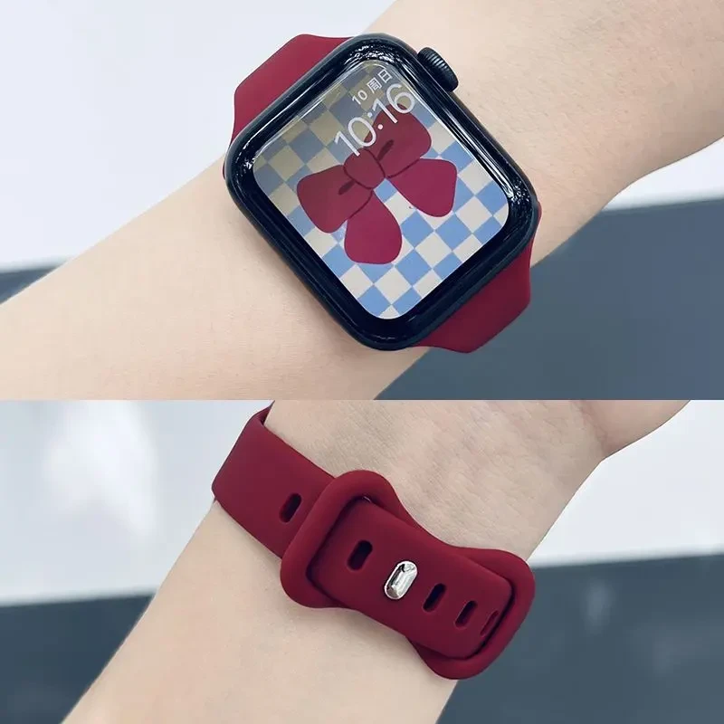 适用苹果Appleiwatch/S10/9/8SEultra手表表带小蛮腰硅胶蝴蝶扣女