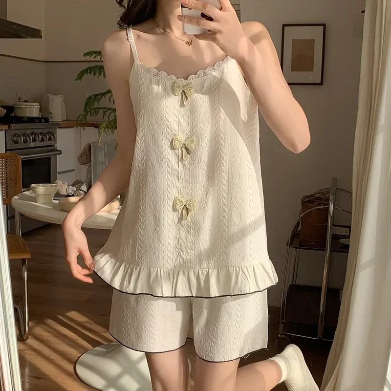 吊带睡衣女款爆款2025新款带胸垫甜美女生夏天宽松韩版家居服套装