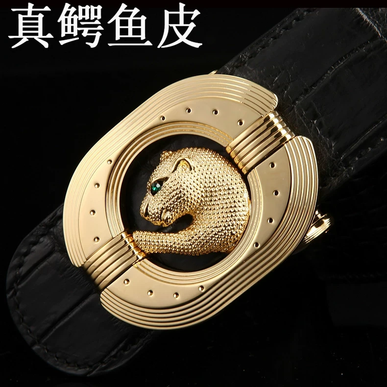 商务新款史蒂芬豹头鹰头腰带豹头鳄鱼皮腰带时尚男士休闲正装裤带