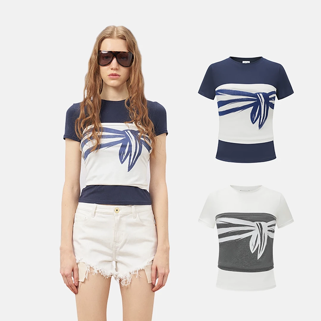 ODTD设计师品牌度假条纹系带印花真两件上衣DSC买手店BY5O06064