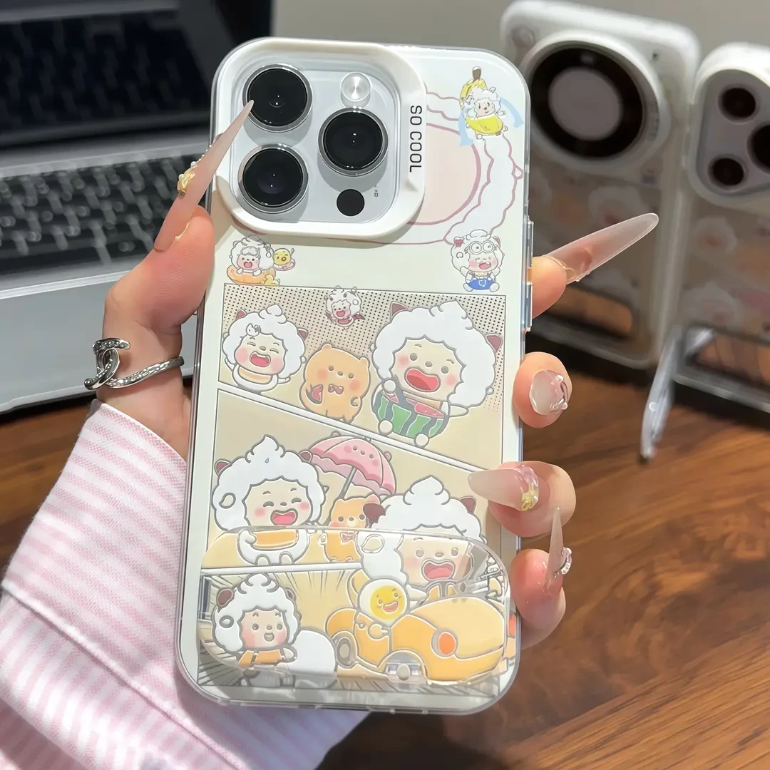 萌版懒洋洋镜子支架适用苹果16promax手机壳14华为vivo小米15oppo