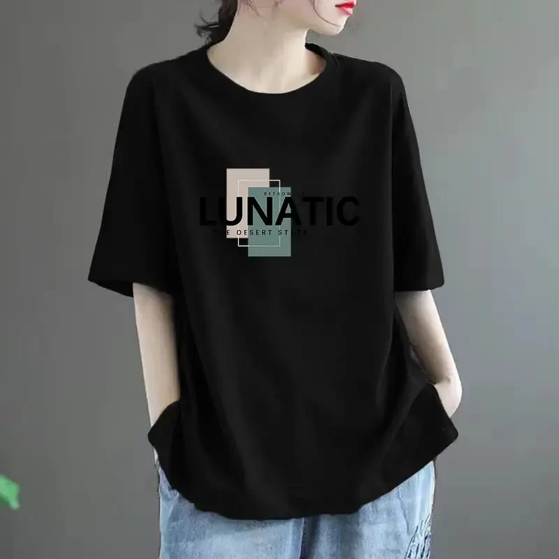 〖送运费险〗100%棉短袖T恤女夏季大码200斤宽松显瘦妈妈装休闲上