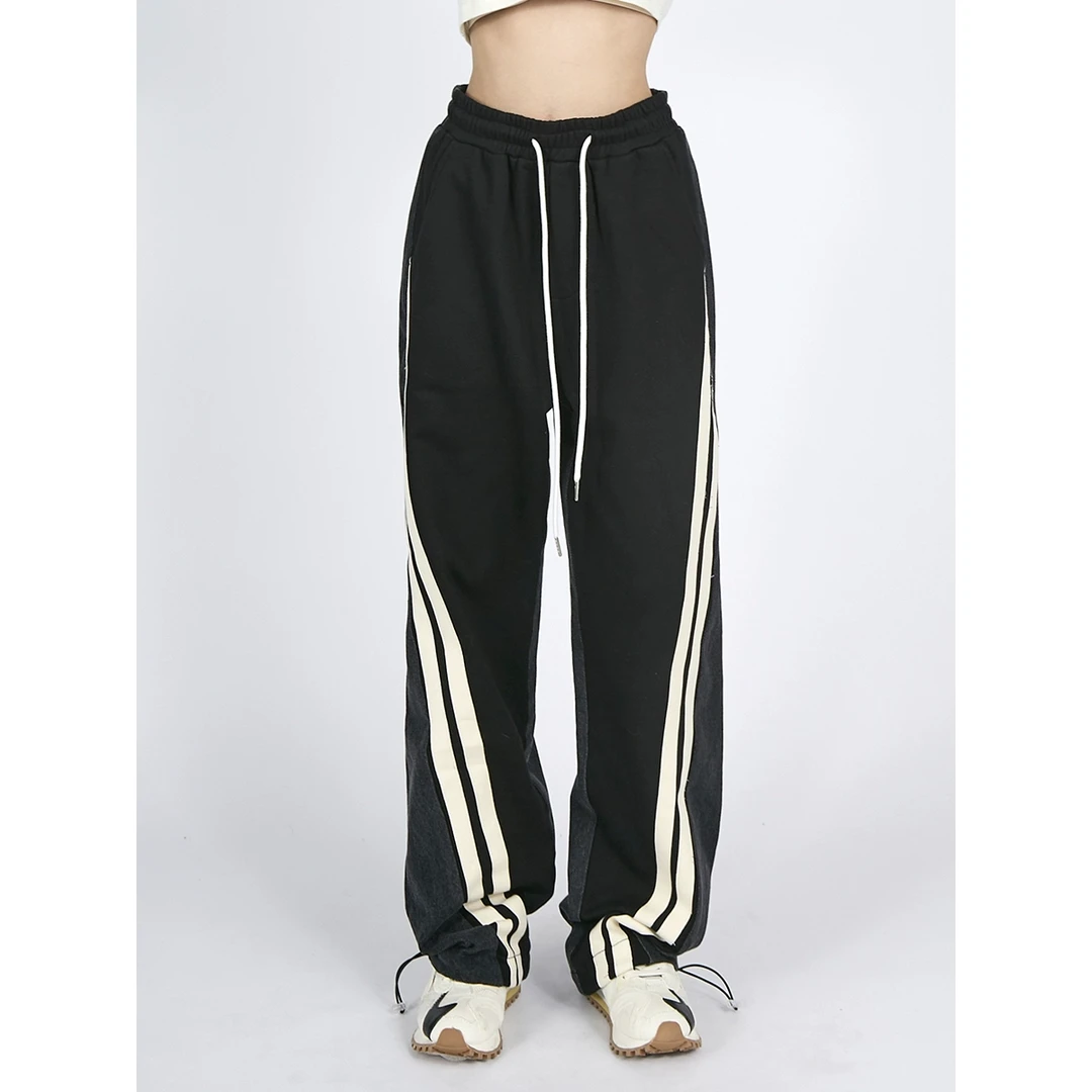 BullyOrange别欺负桔子 爵士舞美式复古拼接牛仔裤高腰阔腿裤子