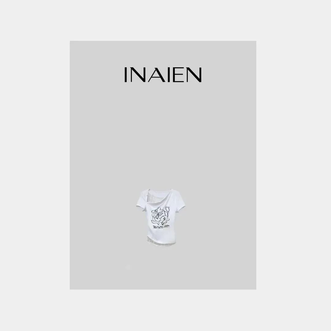 【INAIEN】线上款 “印花蕾丝”显瘦上衣 L1100 (清仓)
