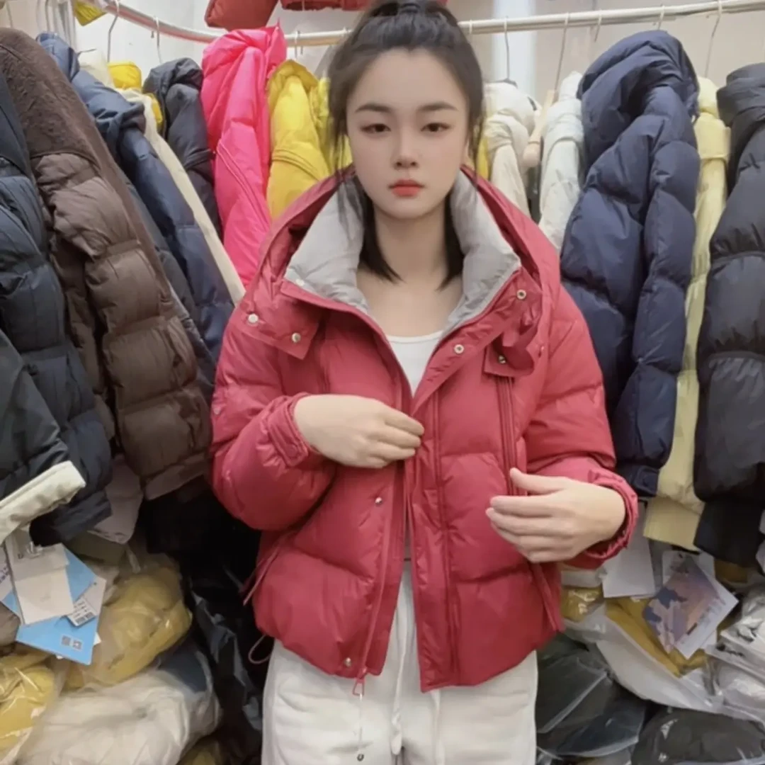 5813拉链连帽#冬季新款时尚连帽短款女加厚保暖白鸭绒羽绒服