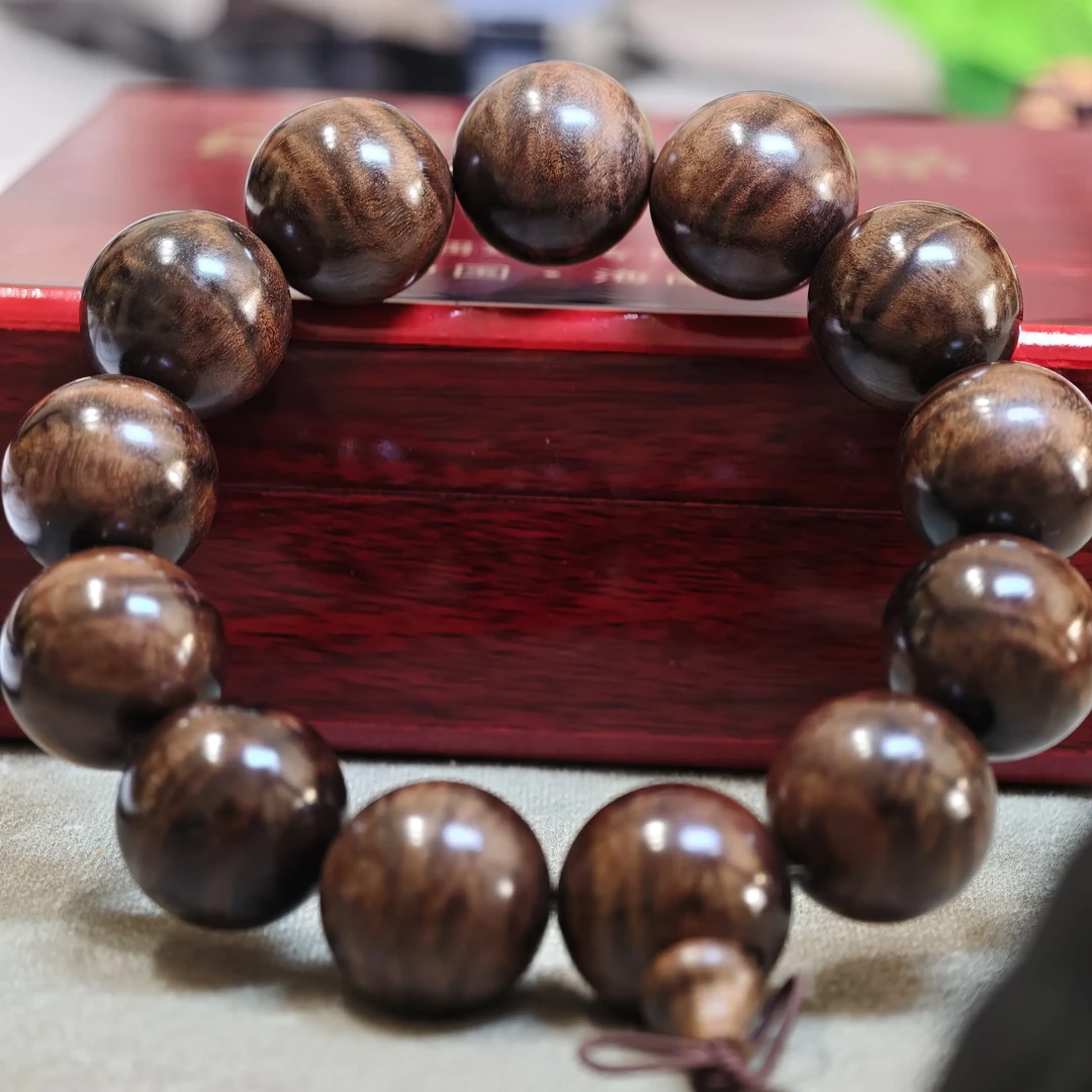 雅安金丝楠乌木阴沉木水波纹老料男女1.8/13颗手串男士女士