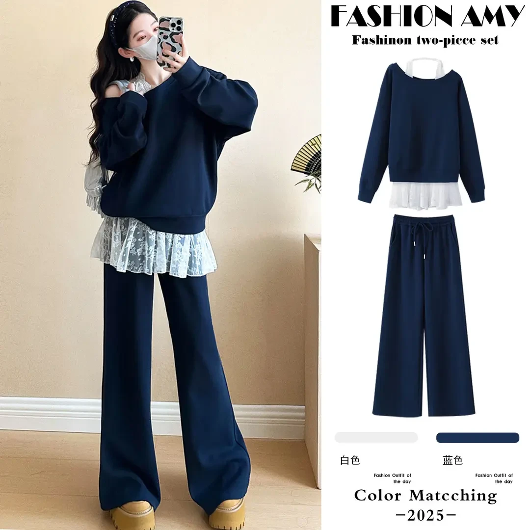 孕妇套装春装新款时尚韩版设计感宽松卫衣显瘦蕾丝吊带休闲阔腿裤