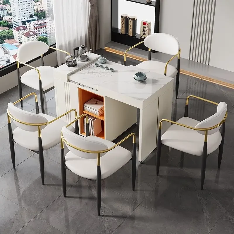 现代简约轻奢伸缩可移动阳台岩板茶桌茶台烧水一体茶车小型茶台