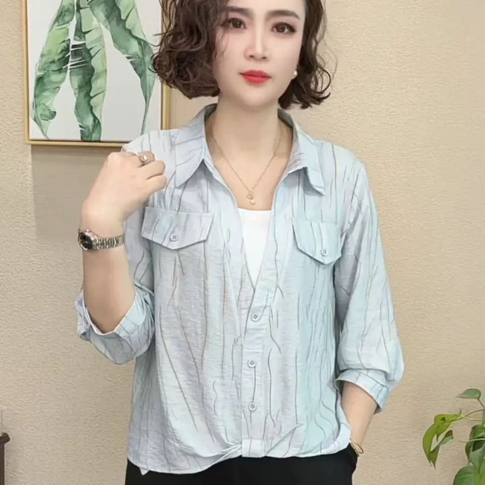 2025春夏新款气质休闲百搭时尚洋气假两件衬衫#612