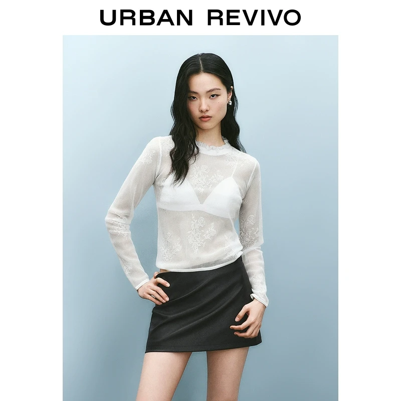 UR2025春季新品女装欧若风气质蕾丝镂空肌理感针织衫UYU950016