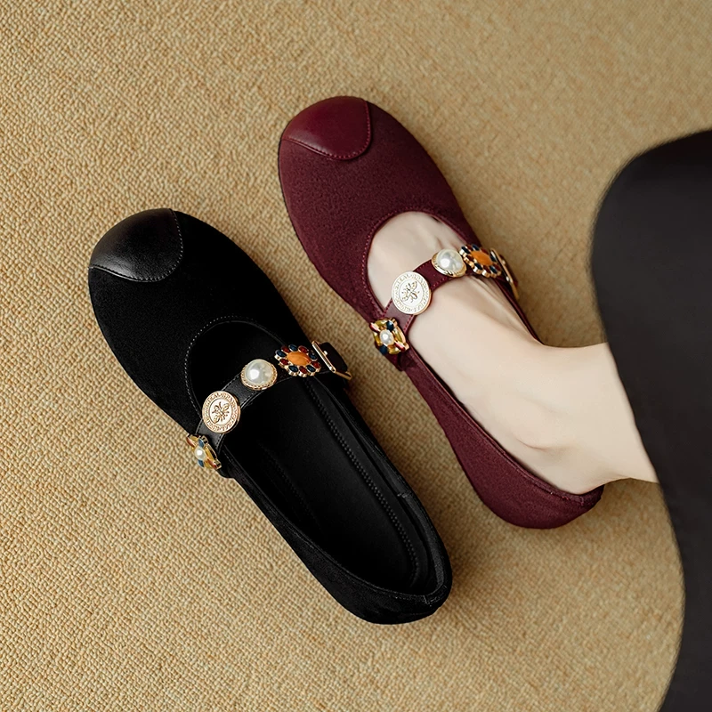 小香风超软小羊皮真皮平底玛丽珍鞋2025新款女鞋子安可拉红色单鞋