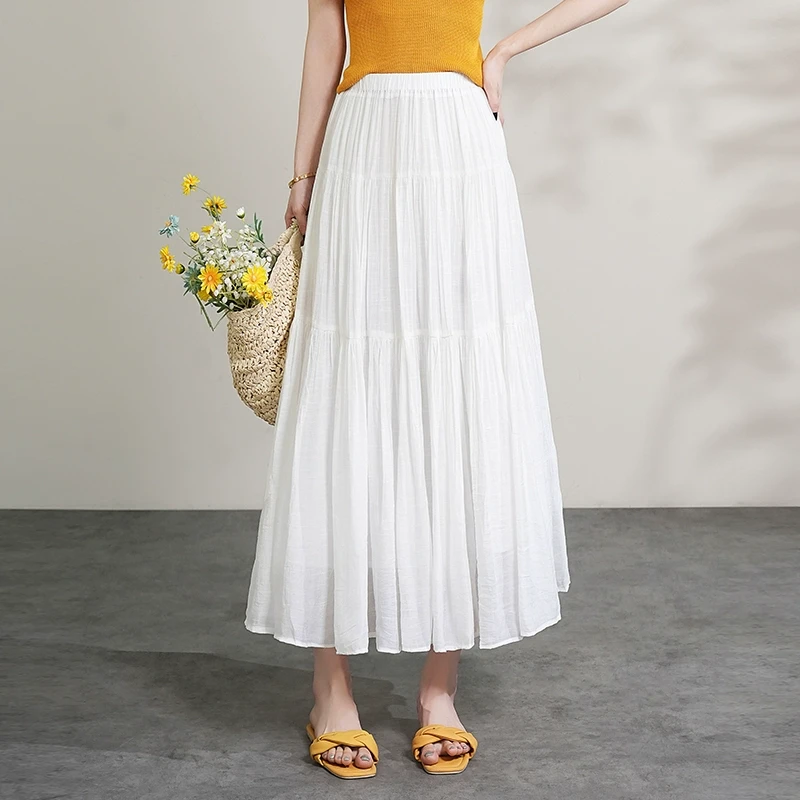 白色A字裙女夏季2025新款温柔气质显瘦半身裙松紧腰百搭大摆长裙