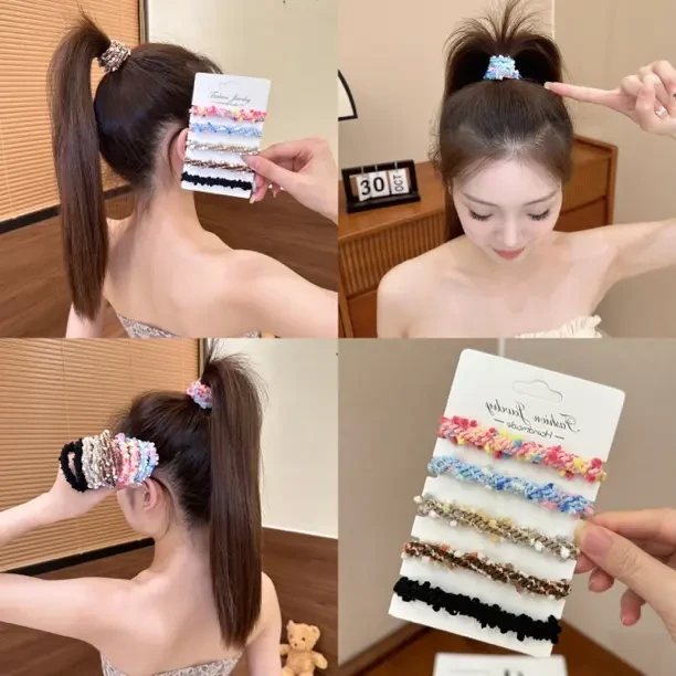 昉儿 夏季炫彩色加粗高弹力耐用扎头绳高马尾发圈不勒头皮筋百搭