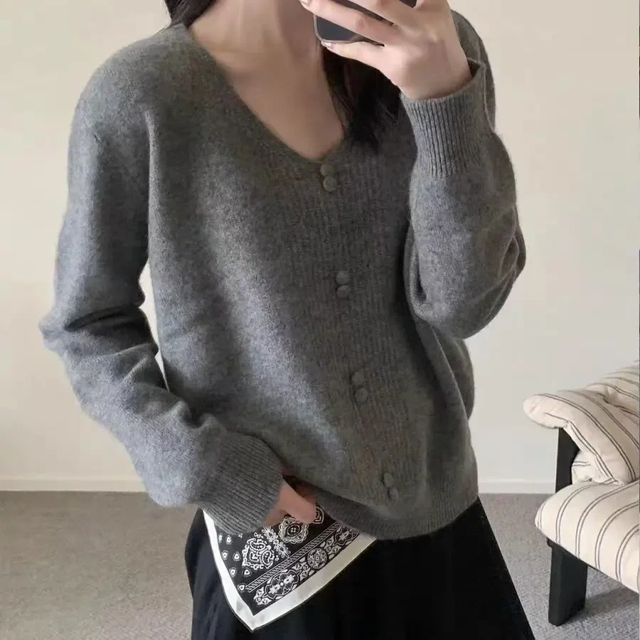 纯色休闲风不起球女宽松毛针织衫长袖衫套头针织