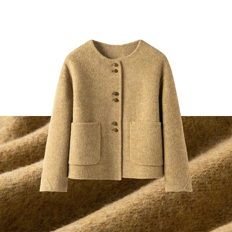 2025秋冬小香风新款双面绵羊毛大衣气质宽松纯手工大衣百搭休闲-2