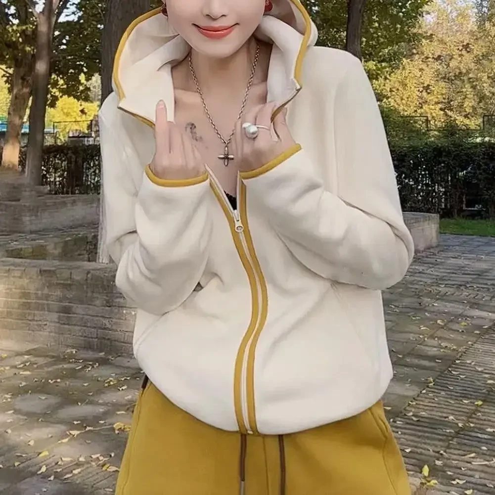 网红2025秋冬新款加厚双面奥粒绒连帽卫衣开衫外套女长袖加绒上衣