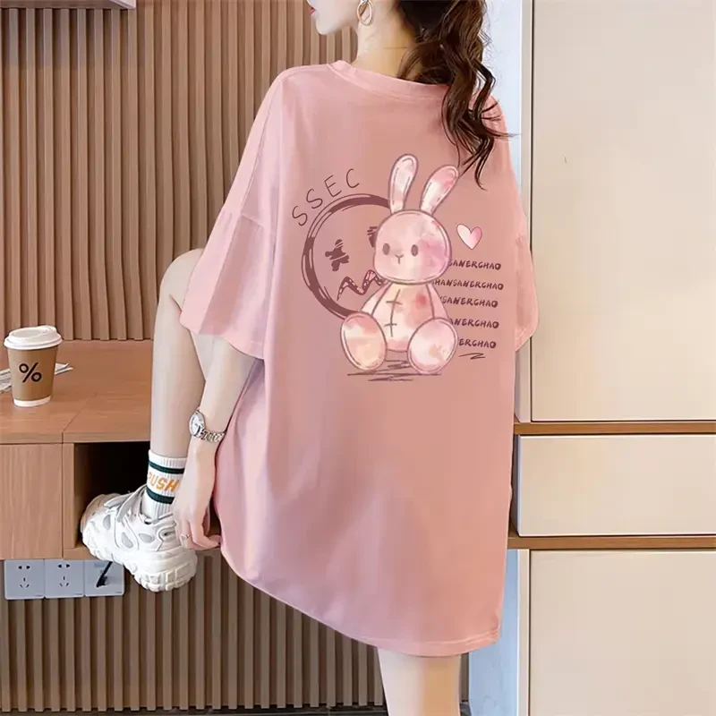 夏季2025年新款高端女装印花纯棉短袖t恤宽松韩版潮oversize衣服