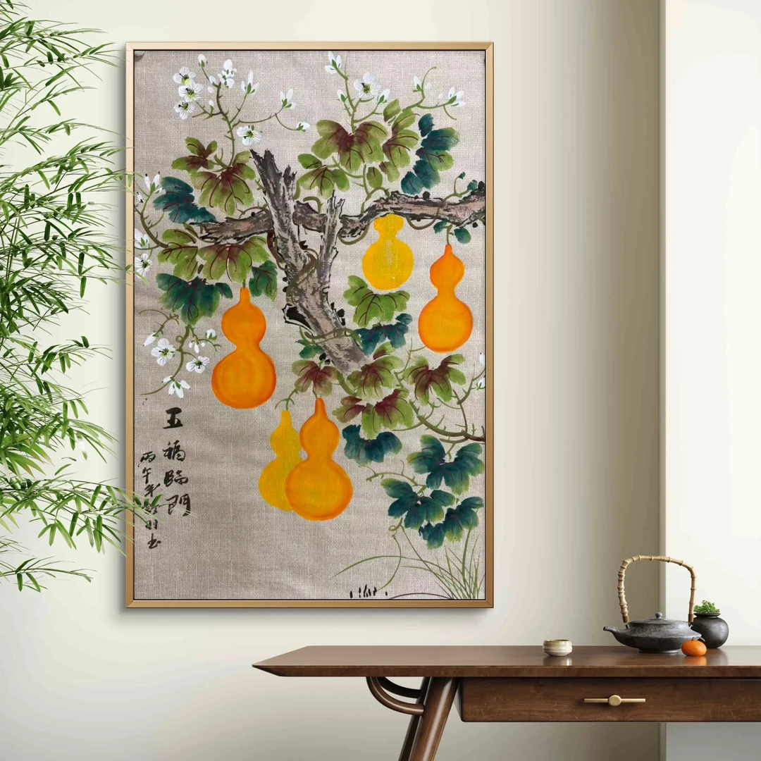 五福临门画芯未装裱68@43手工玄关装饰画客厅
