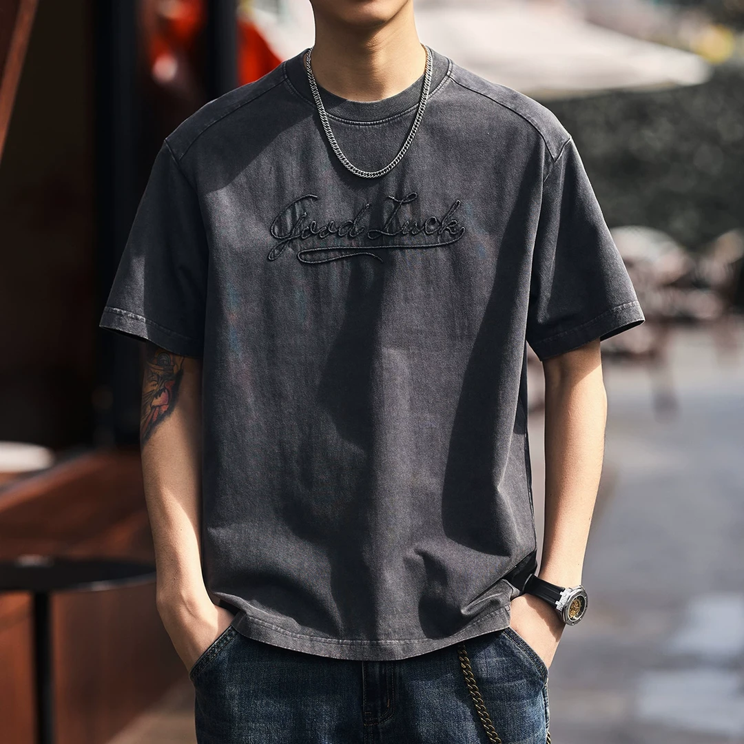 格蓝鹿美式复古短袖T恤男士2025夏季潮牌宽松休闲半袖纯棉打底衫