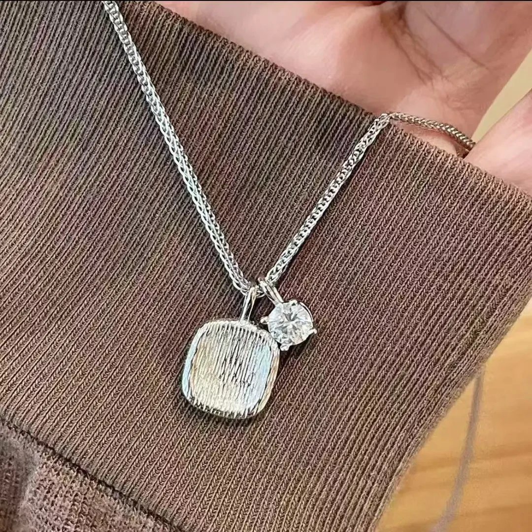 坠链均足银 838（单钻拉丝方糖顶）银饰足银项链吊坠