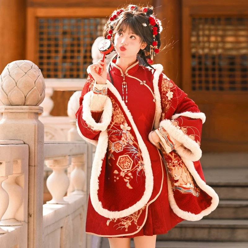 森女部落原创新中式改良式披肩外套冬